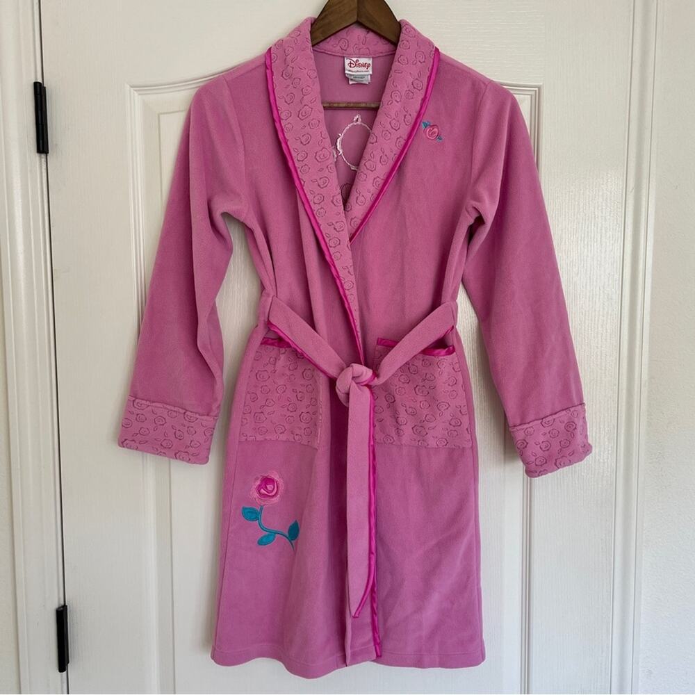 Disney Store Girls Youth Disney Princess Pink Fleece Embroidered Bath Robe L